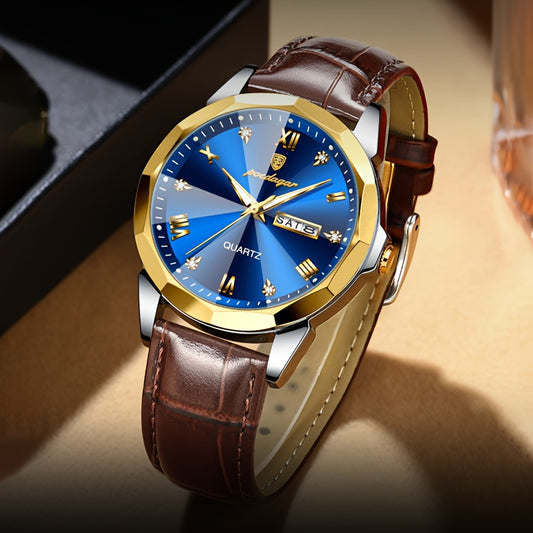 [Sophisticated Charm] Men's Luxury Business Quartz Watch - Fashionable, Shock-Resistant with PU Leather Strap & Alloy Case