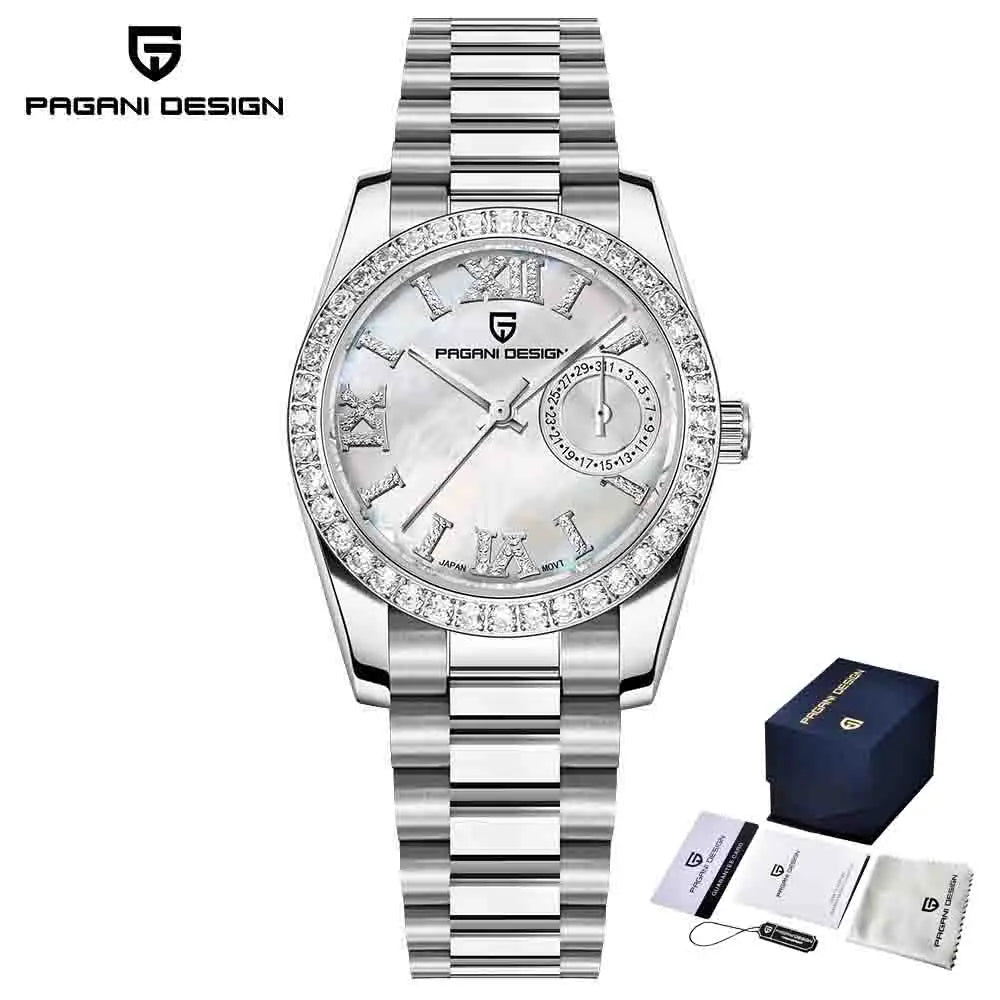 PAGANI DESIGN Women's Quartz Watch PD1776 Sapphire Stainless Steel Fashion Diamond Set Dial Watch For Women Christmas Gift