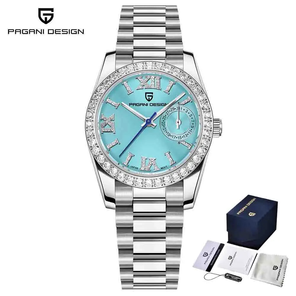 PAGANI DESIGN Women's Quartz Watch PD1776 Sapphire Stainless Steel Fashion Diamond Set Dial Watch For Women Christmas Gift