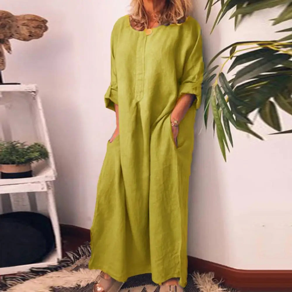 Summer Casual Women Solid Color Oversize Maxi Cotton Long Shirt Kaftan Dress Loose Long Dresses Fashion Ladies Clothing