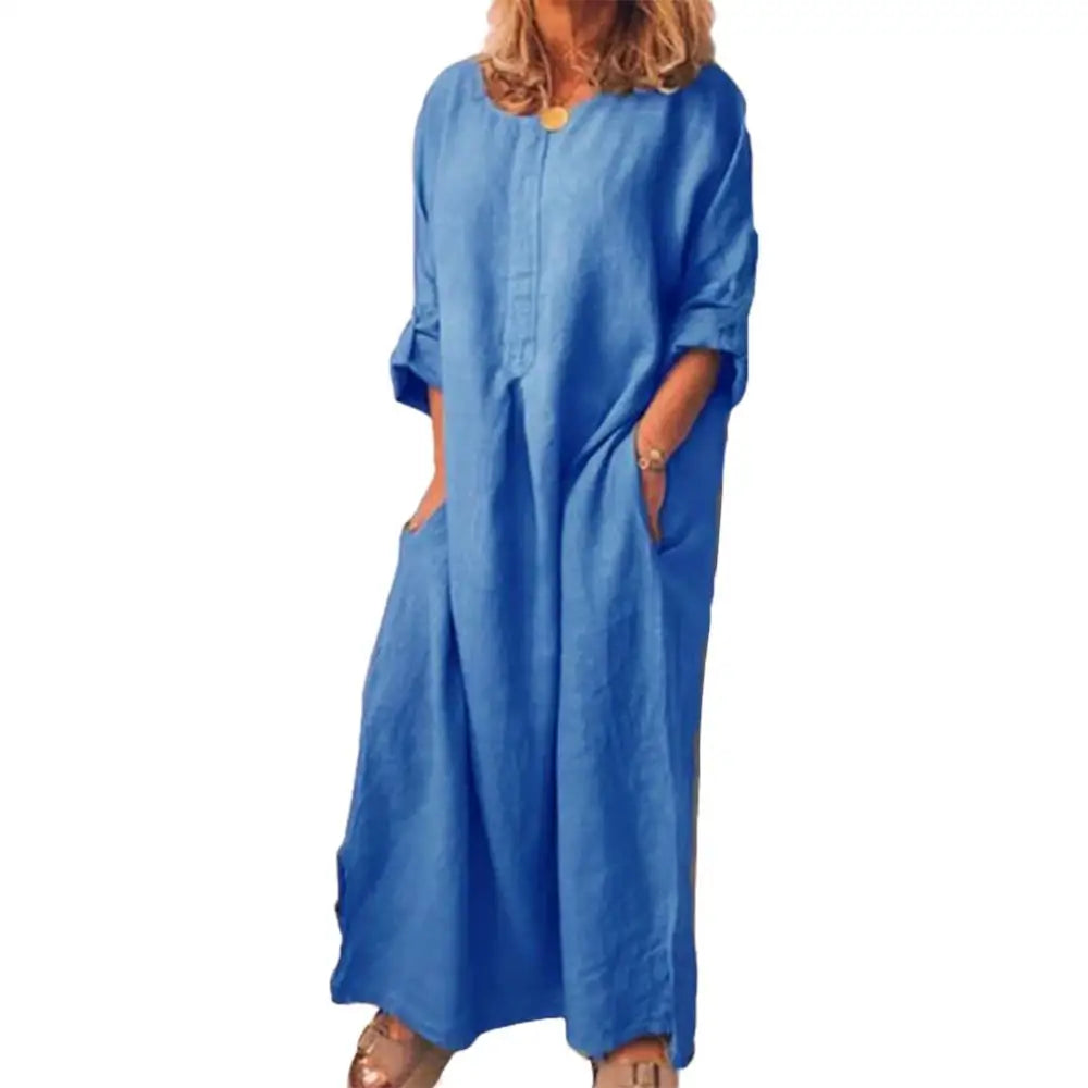 Summer Casual Women Solid Color Oversize Maxi Cotton Long Shirt Kaftan Dress Loose Long Dresses Fashion Ladies Clothing