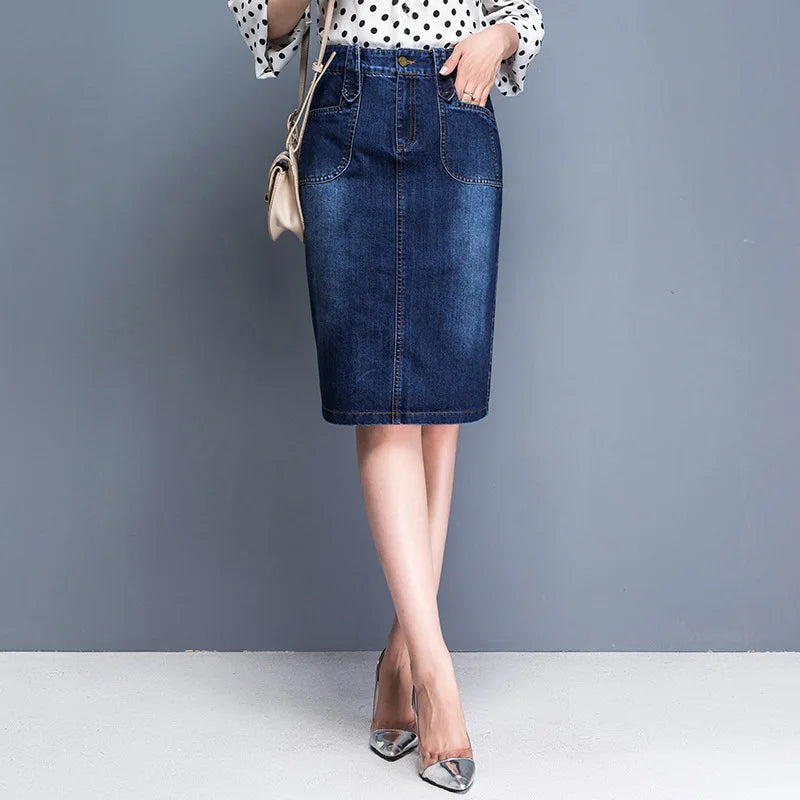 2023 New Spring Summer Vintage Women's Denim Skirt High Wasit Jeans Skirt Straight Female A-line Pencil Back Split Skirt