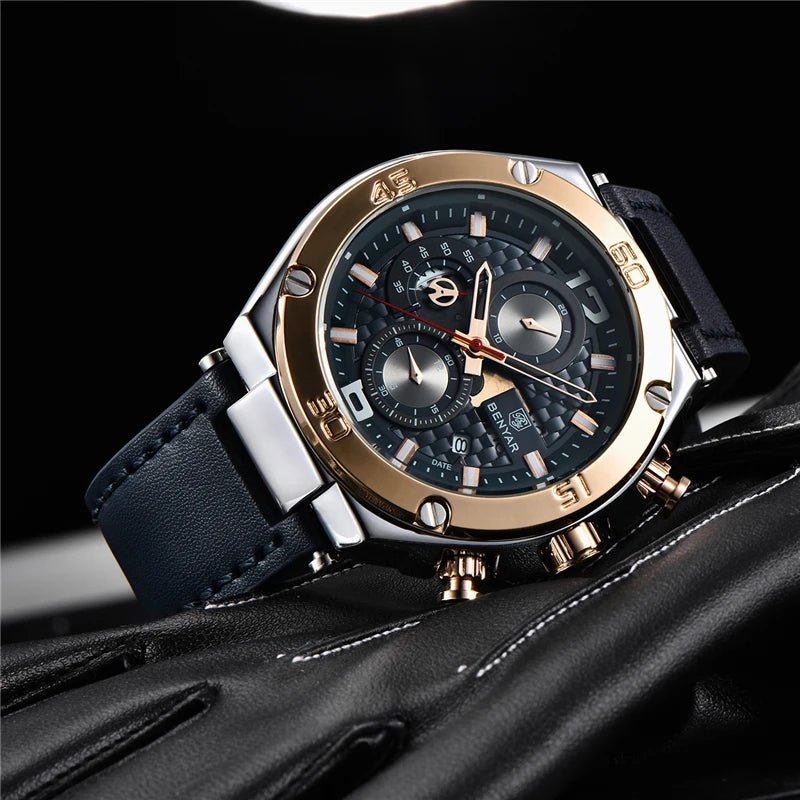 Men's watches BENYAR new quartz men wrist watch top luxury fashion clock man waterproof leather chronograph Relogio Masculino