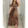 Boho Leopard Dress Women Off Shoulder Ruffle Sleeve Summer Dress Sexy Strappy Slash neck Vestido Long Sundress Party Dresses