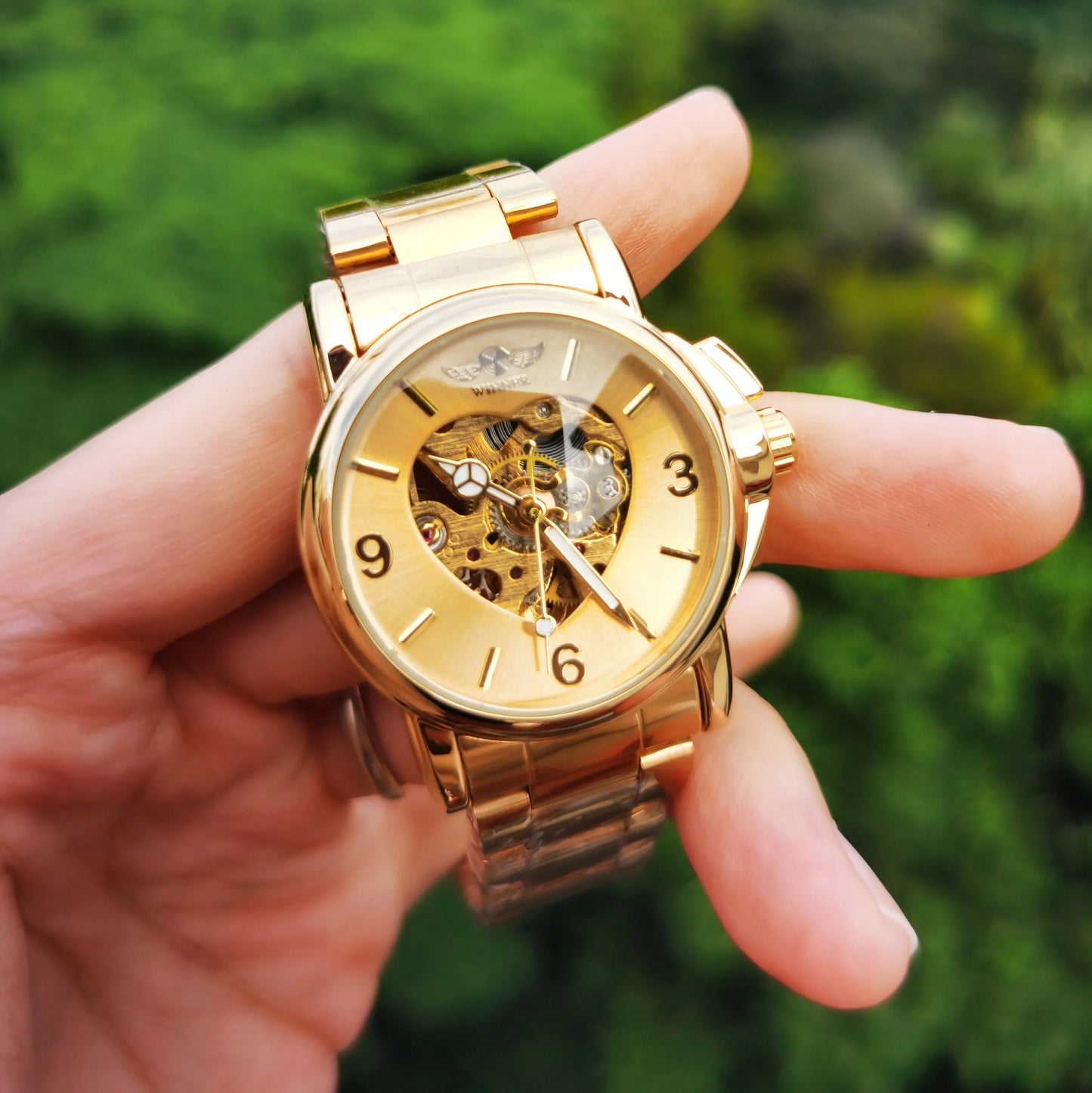 Fashion Winner Brand Watches Women Watch 2021 Automatic Mechanical Golden Heart Skeleton Dial Stainless Steel Band Elegant Lady