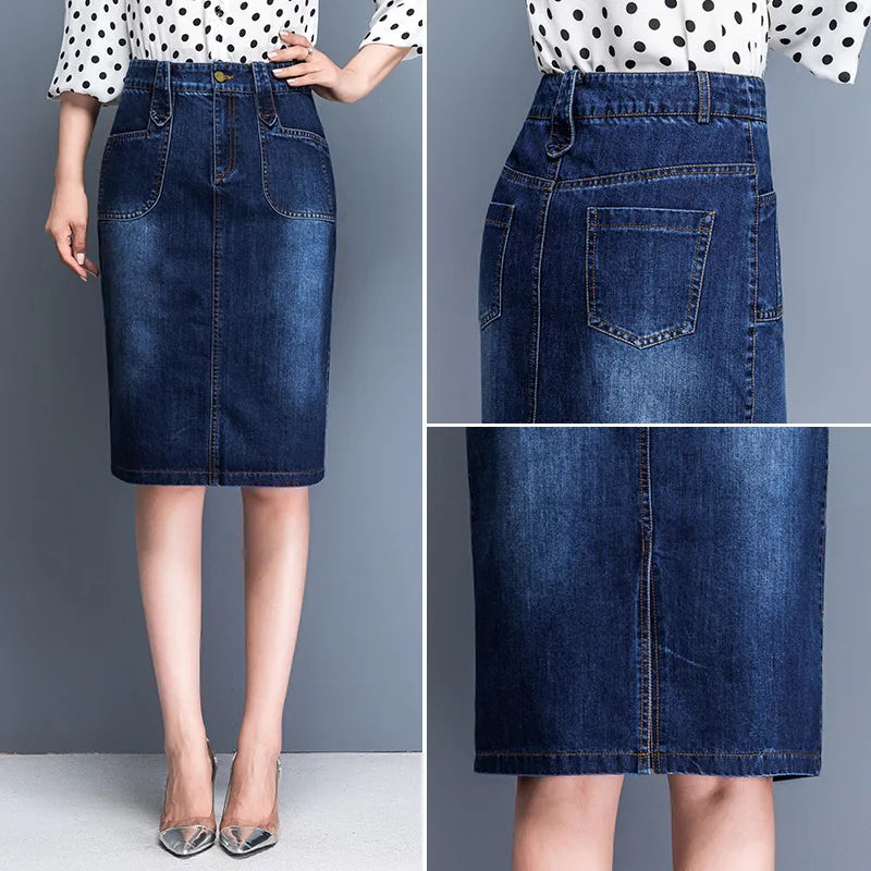 2023 New Spring Summer Vintage Women's Denim Skirt High Wasit Jeans Skirt Straight Female A-line Pencil Back Split Skirt