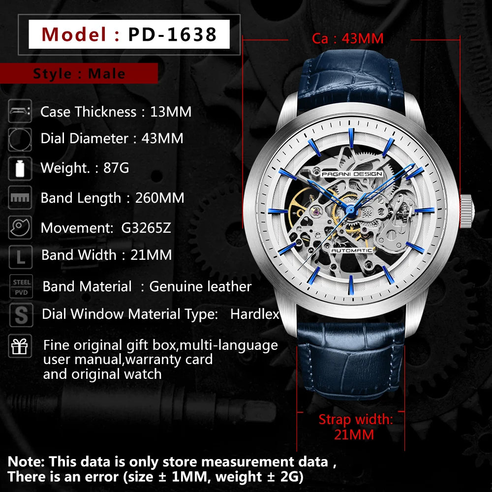 2023 PAGANI DESIGN New Men's Luxury Automatic Mechanical Watch Stainless Steel Waterproof Sports Leather Watch Relogio Masculino