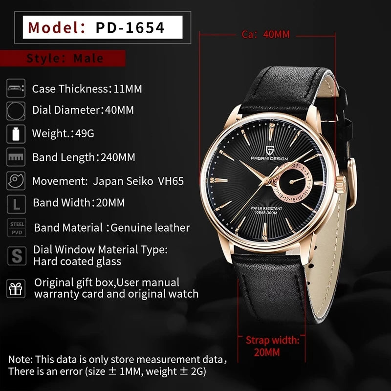 PAGANI DESIGN Top Brand Military Sports Quartz Watch Men's Business Casual Chronograph Luxury Men's Leather Watch Men's Watch