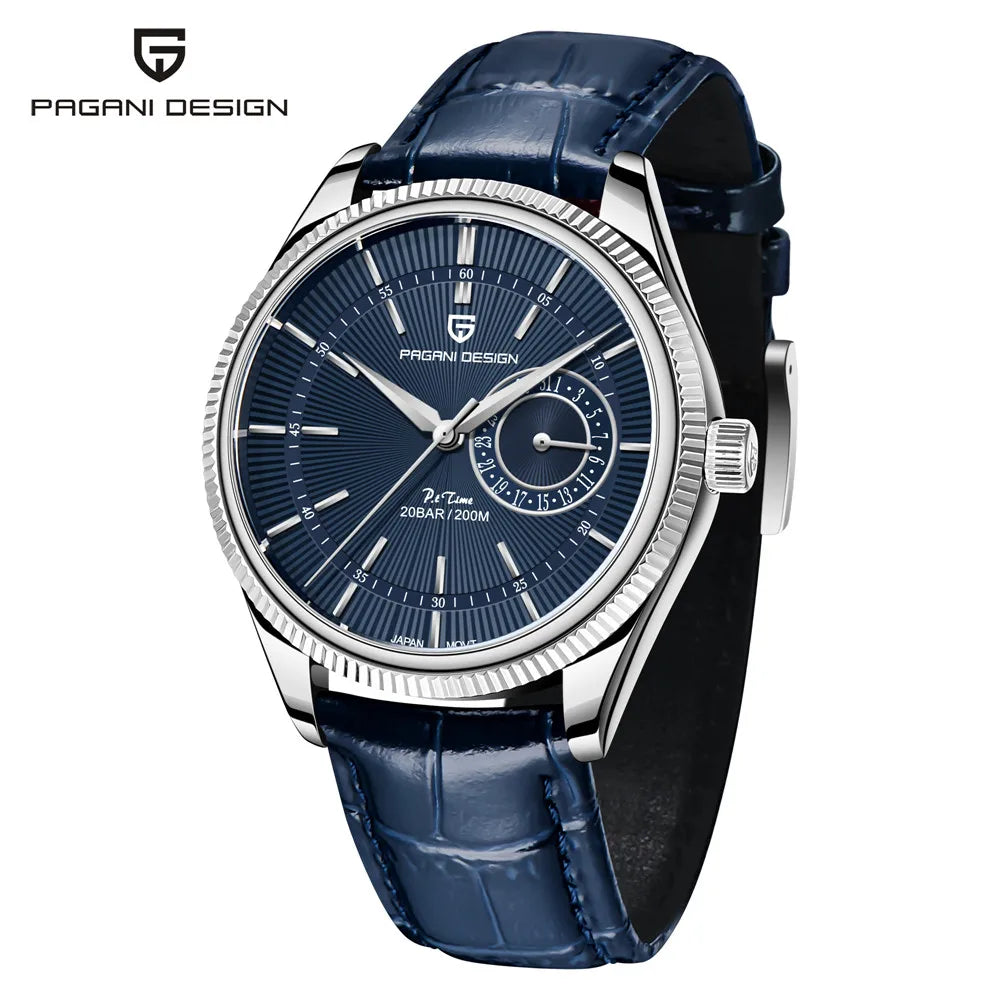 PAGANI DESIGN Men's Watches Luxury Genuine Leather strap Quartz Watch for men Mechanical walk time Watch men 200M Waterproof