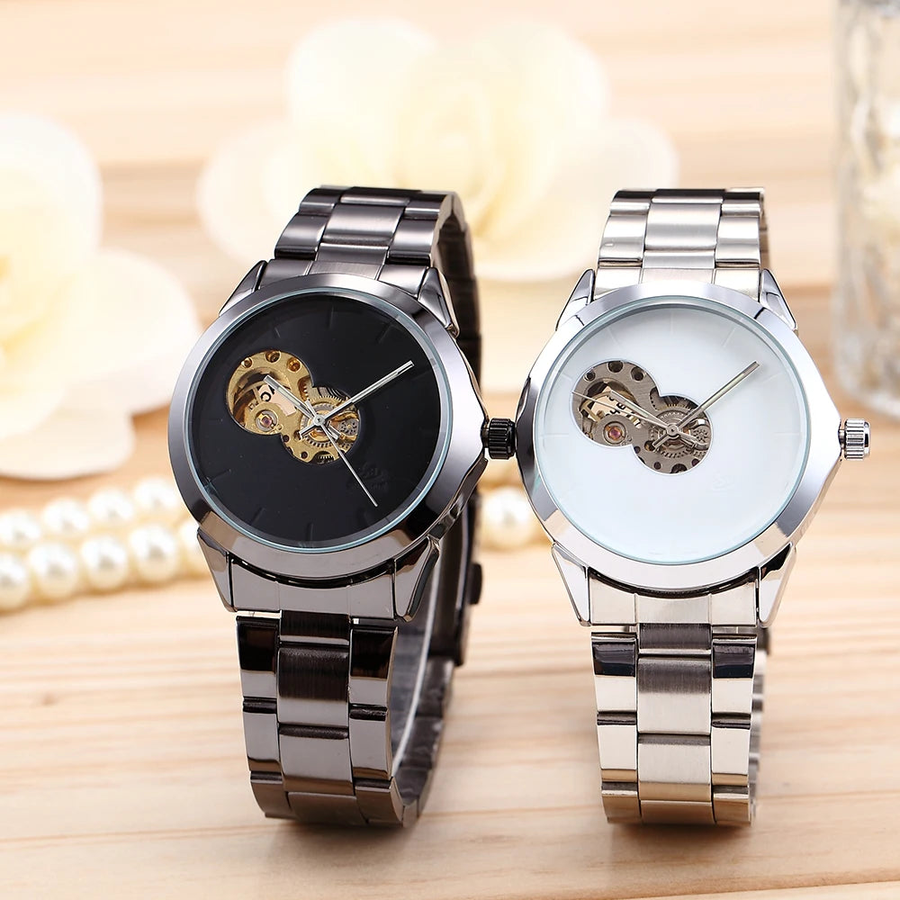 Female Clock Hollow Skeleton Mechanical Designer Luxury Stainless Steel Bracelet Wrist Women Watch Automatic Ladies Wristwatches