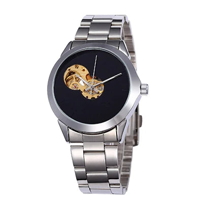 Female Clock Hollow Skeleton Mechanical Designer Luxury Stainless Steel Bracelet Wrist Women Watch Automatic Ladies Wristwatches