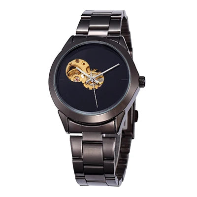 Female Clock Hollow Skeleton Mechanical Designer Luxury Stainless Steel Bracelet Wrist Women Watch Automatic Ladies Wristwatches