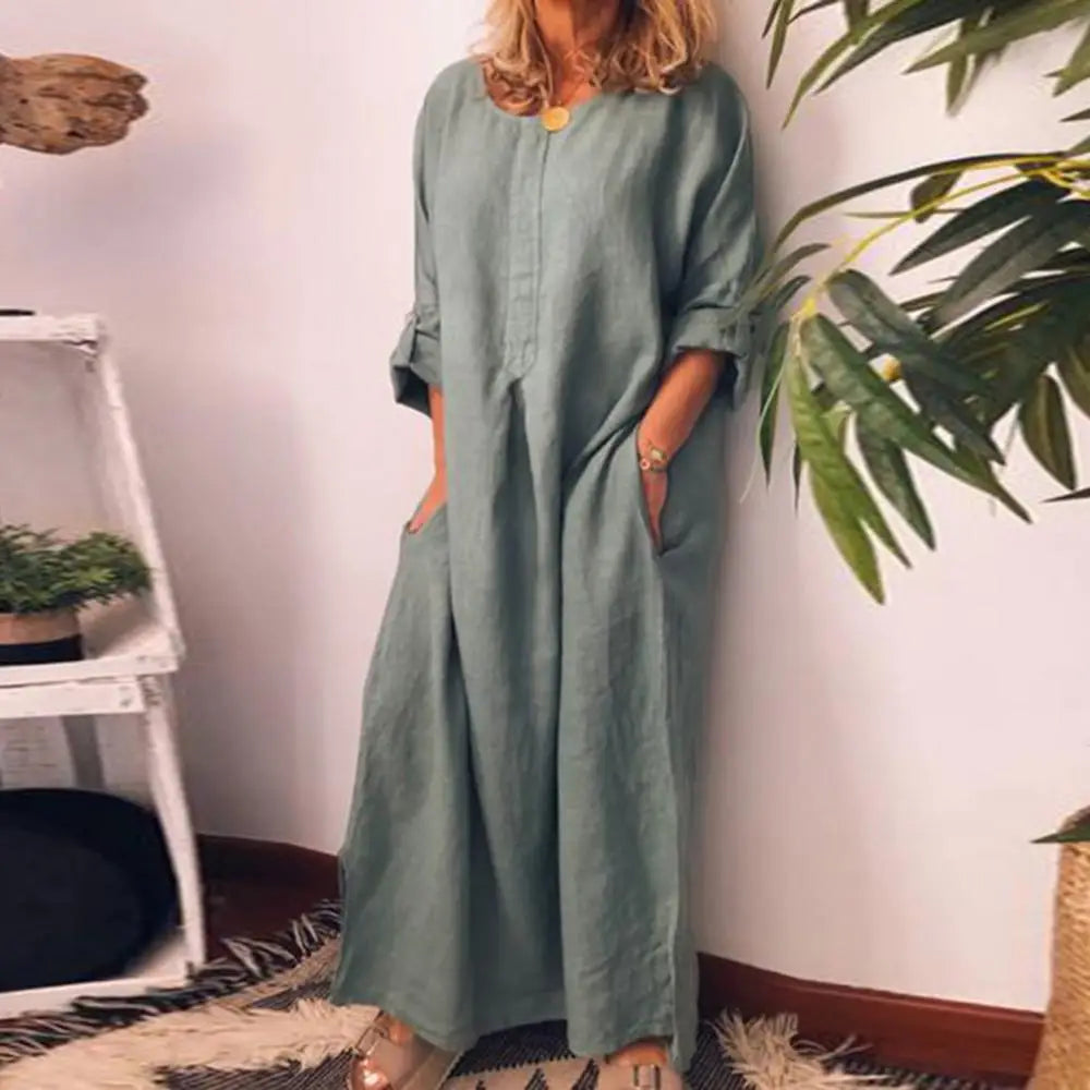 Summer Casual Women Solid Color Oversize Maxi Cotton Long Shirt Kaftan Dress Loose Long Dresses Fashion Ladies Clothing