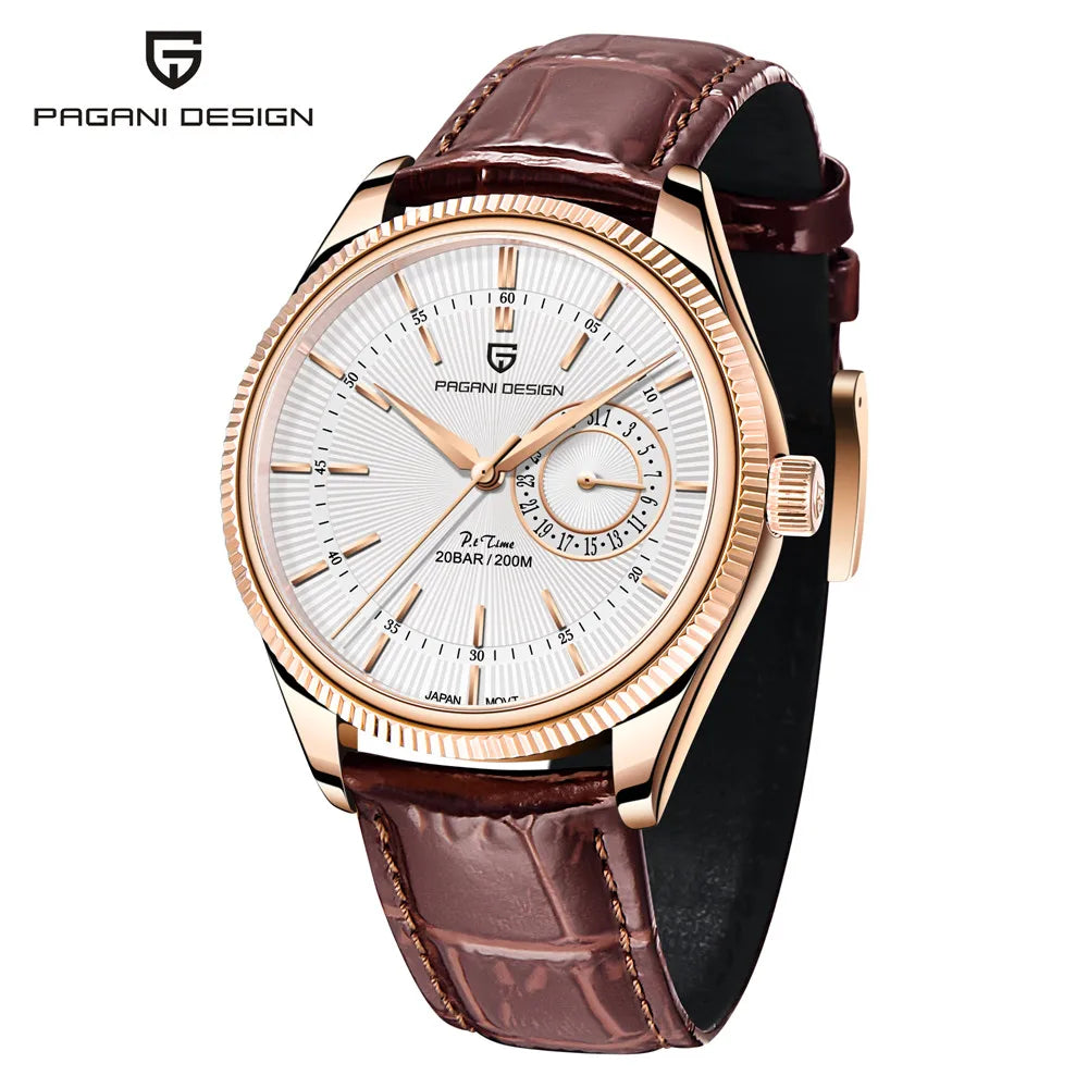 PAGANI DESIGN Men's Watches Luxury Genuine Leather strap Quartz Watch for men Mechanical walk time Watch men 200M Waterproof