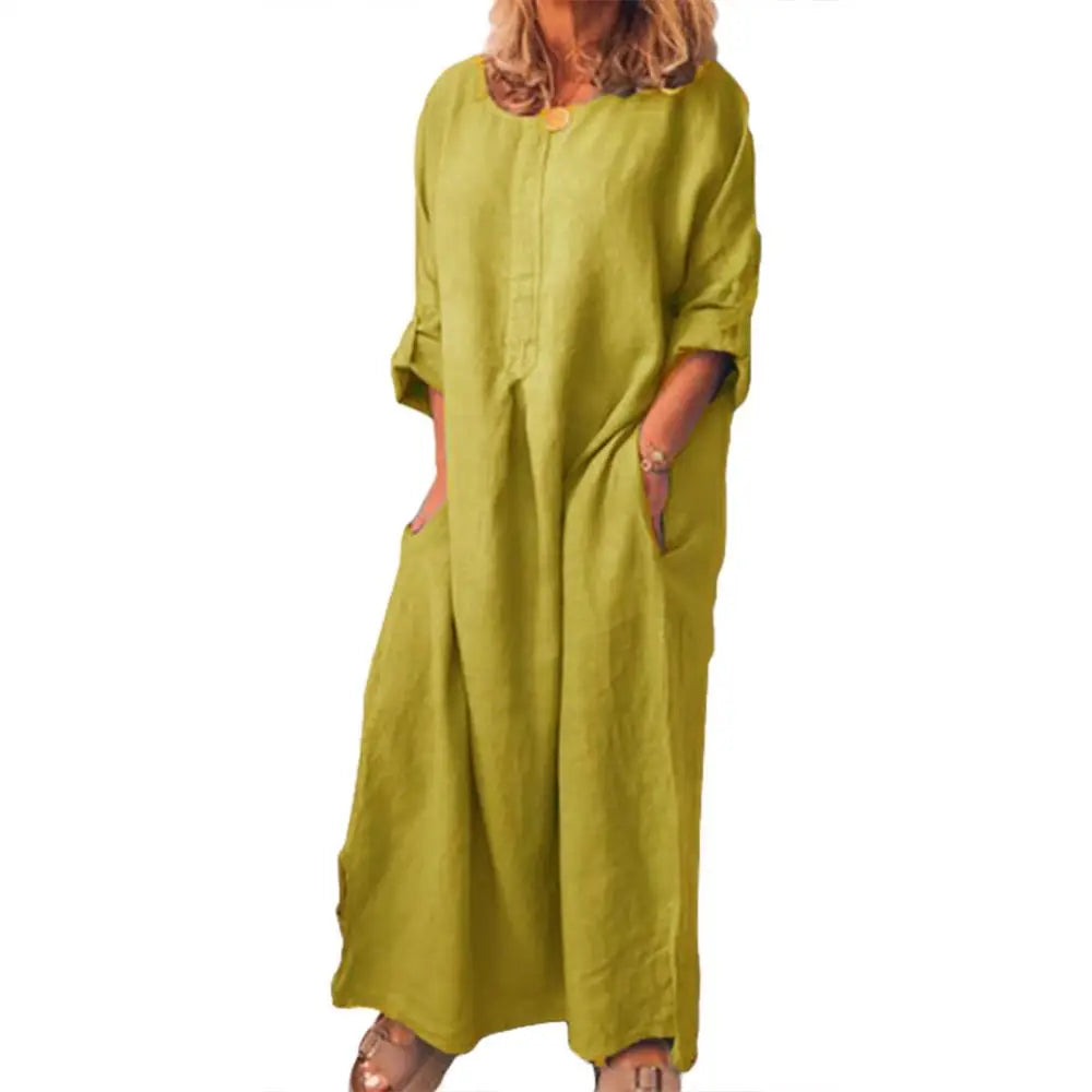 Summer Casual Women Solid Color Oversize Maxi Cotton Long Shirt Kaftan Dress Loose Long Dresses Fashion Ladies Clothing