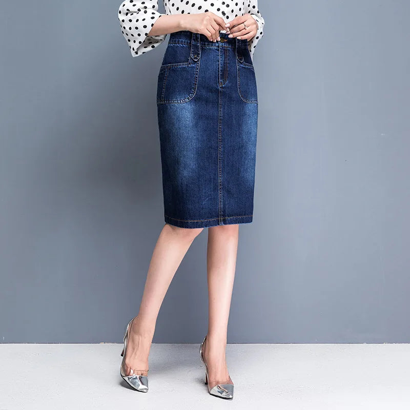 2023 New Spring Summer Vintage Women's Denim Skirt High Wasit Jeans Skirt Straight Female A-line Pencil Back Split Skirt