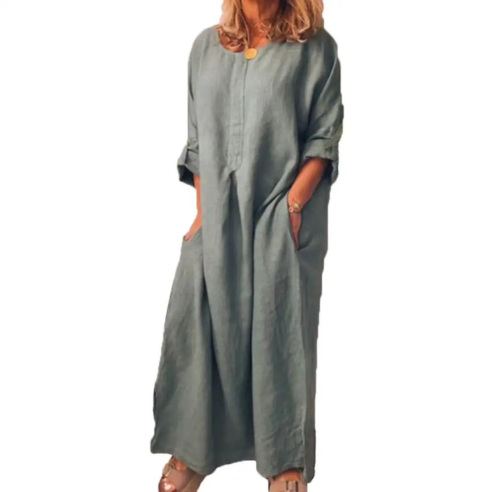 Summer Casual Women Solid Color Oversize Maxi Cotton Long Shirt Kaftan Dress Loose Long Dresses Fashion Ladies Clothing