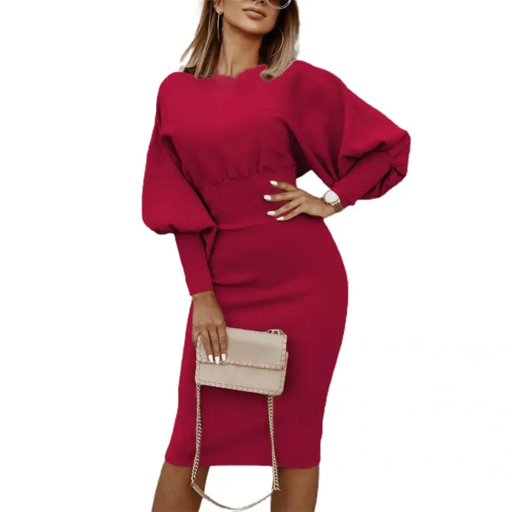 Trendy Winter Dress Elastic Breathable  Pullover Dress Women Warm Pullover Dress   for Office  Dress