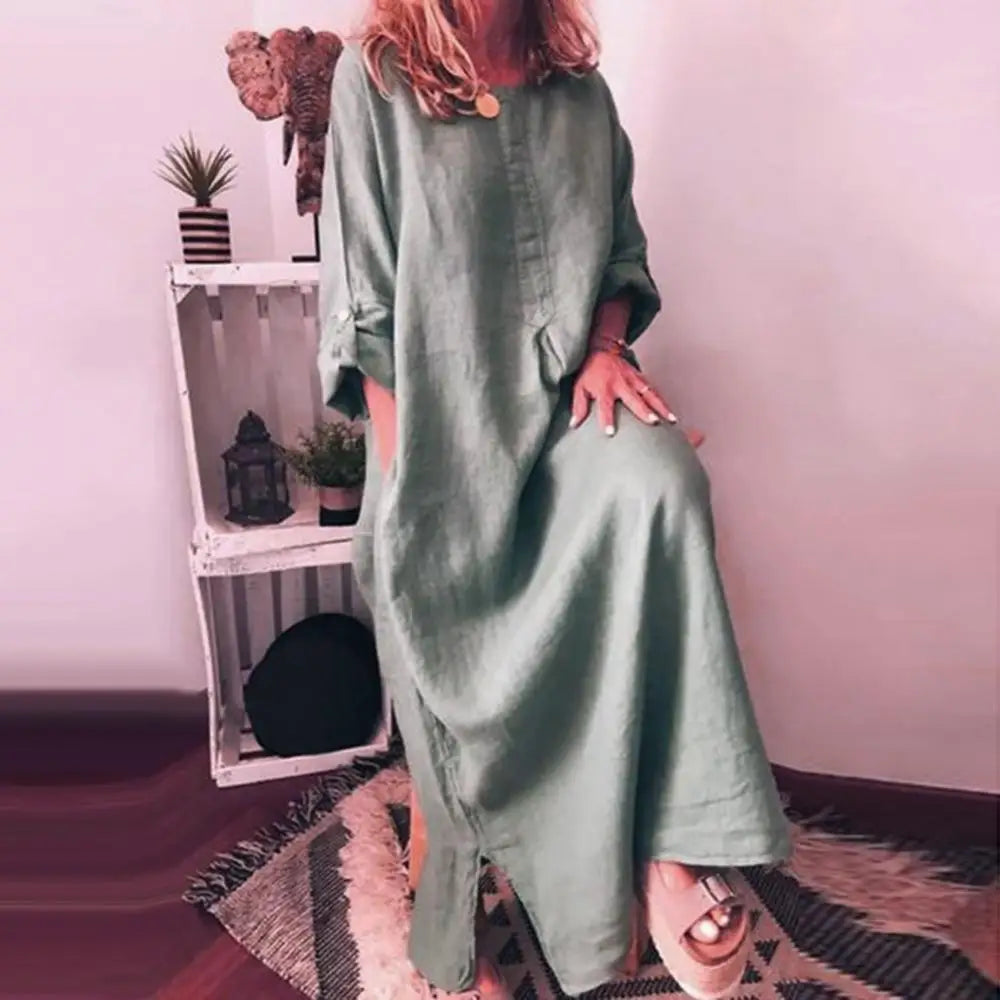 Summer Casual Women Solid Color Oversize Maxi Cotton Long Shirt Kaftan Dress Loose Long Dresses Fashion Ladies Clothing