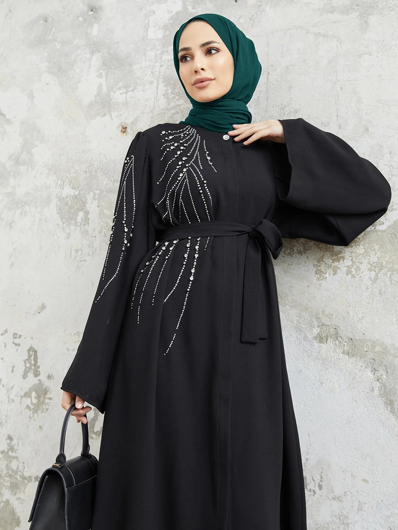 Mandylandy Abaya Middle Eastern Robe Women's Muslim Dress Turkey Dubai Caftan Islamic Clothing Beaded Hot Diamond Dress Abaya