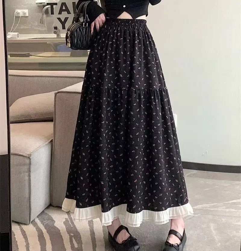 2024 New White Floral Skirt with High Waist Mid Length Design for Spring and Summer Niche Long Skirt Irregular Fairy Skirt