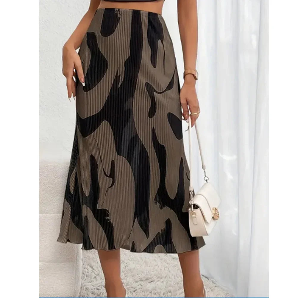 Summer New Women Printed Skirt Elegant Geometric Red Blue Dark Gray Retro Half Skirt Fashion Slim High Waist Beach Skirt