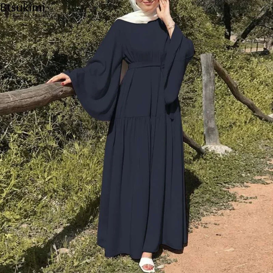 Muslim Ramadan Dress Khimar Hijab Abaya Flare Sleeve Islam Clothing Abayas for Women Dubai Kaftan Turkish Modesty Robe Jilbab