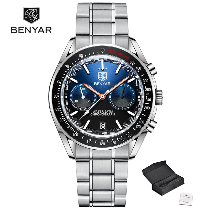 BENYAR 2023 New Moon Luxury Quartz Chronograph Men Watches Sports Waterproof Automatic Watch For Men Luminous Clock Reloj Hombre