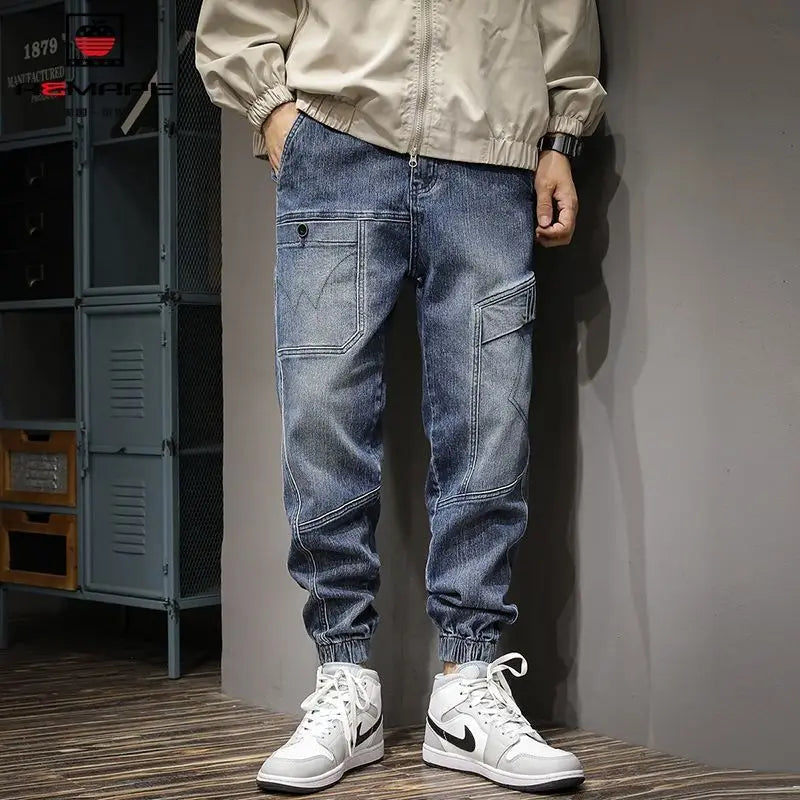 New Denim Fashion Luxury Vintage Loose Denim Jeans for Men Fashion British Casual Workwear Designer Cowboy Cargo Baggy Pants