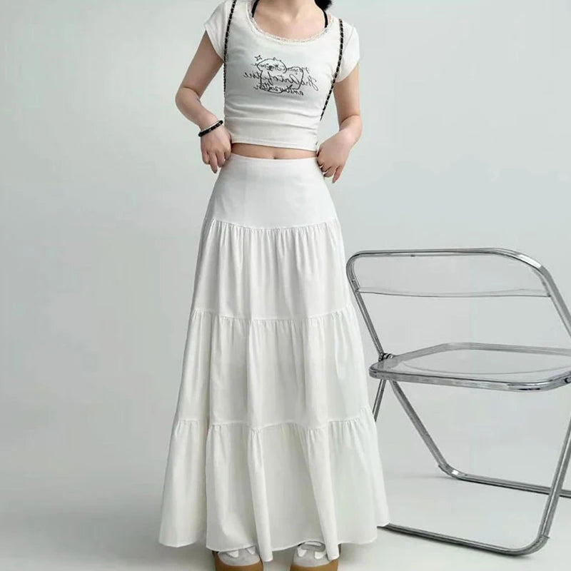 Fashionable Sweet College Style High Waist Cake Long Skirt For Women