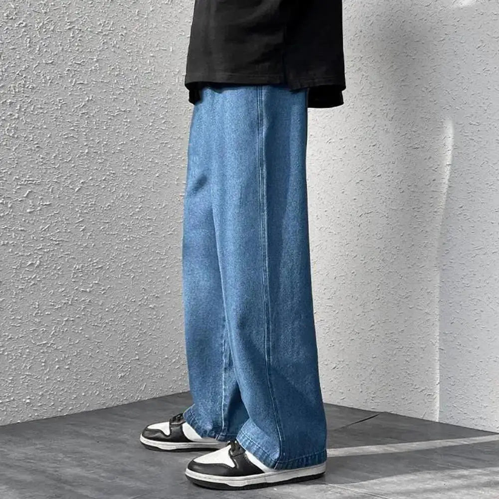 Men Jeans Wide Leg Pants Baggy Trouser Retro Straight Long Pants Washed Denim Blend Casual Men Denim Overalls Streetwear