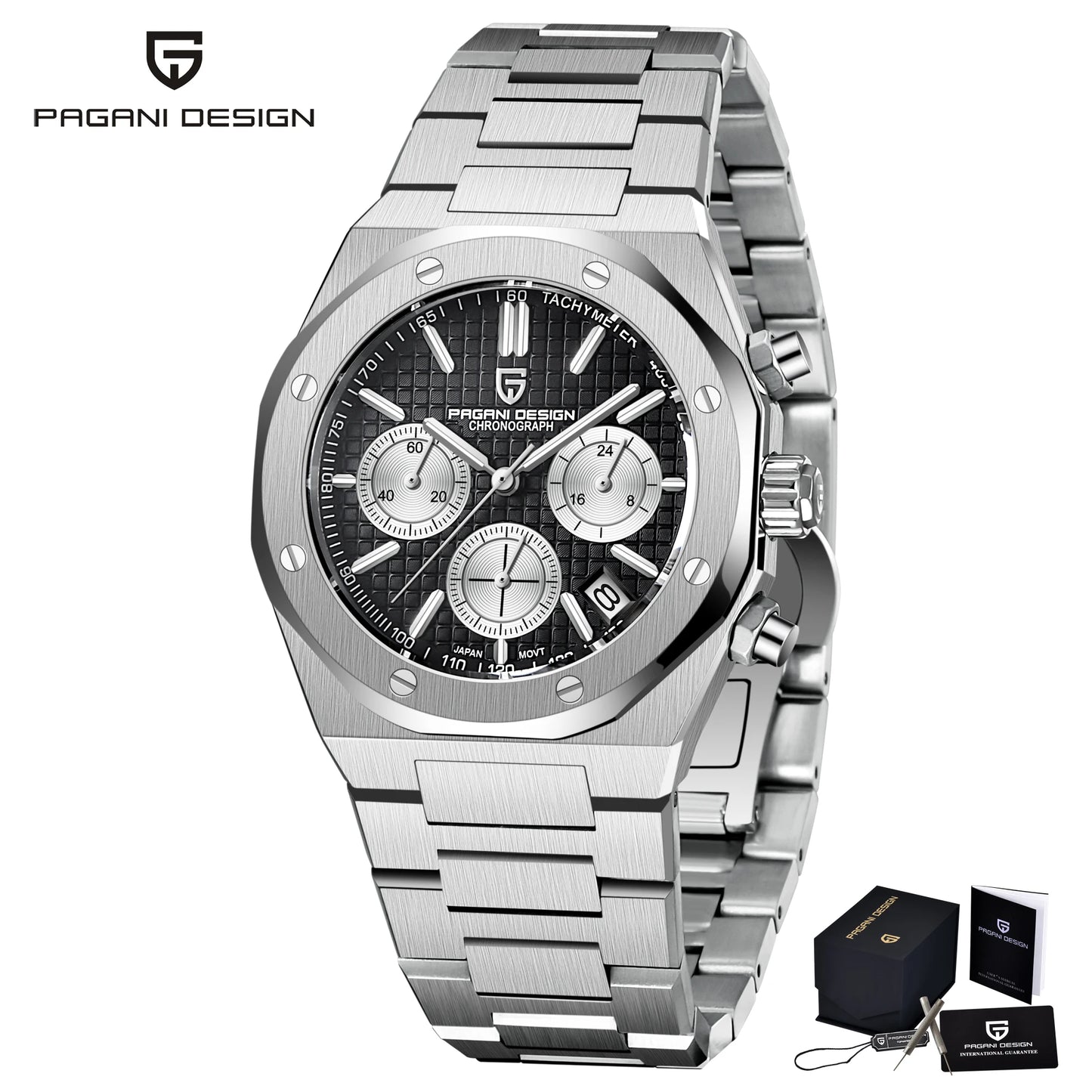 PAGANI DESIGN 2024 Fashion Sports Men's Quartz Watch PD1707 VK63 Stainless Steel Sapphire Waterproof Chronograph watches for men