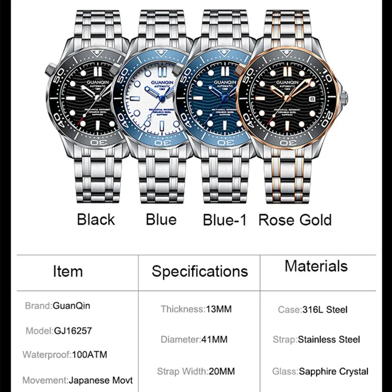 2023 New GUANQIN Men's Watches Luxry Business Automatic Watch Men Luxury Mechanical Wristwatch 10 Bar Waterproof Stainless steel