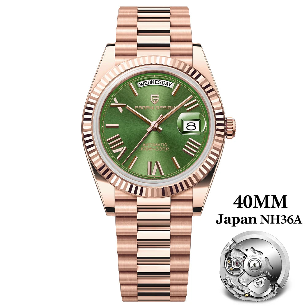 PAGANI DESIGN DD40 Men's Mechanical Watches Luxury Rose Gold Automatic Watch Men 100M Waterproof AR Sapphire Glass Wristwatch