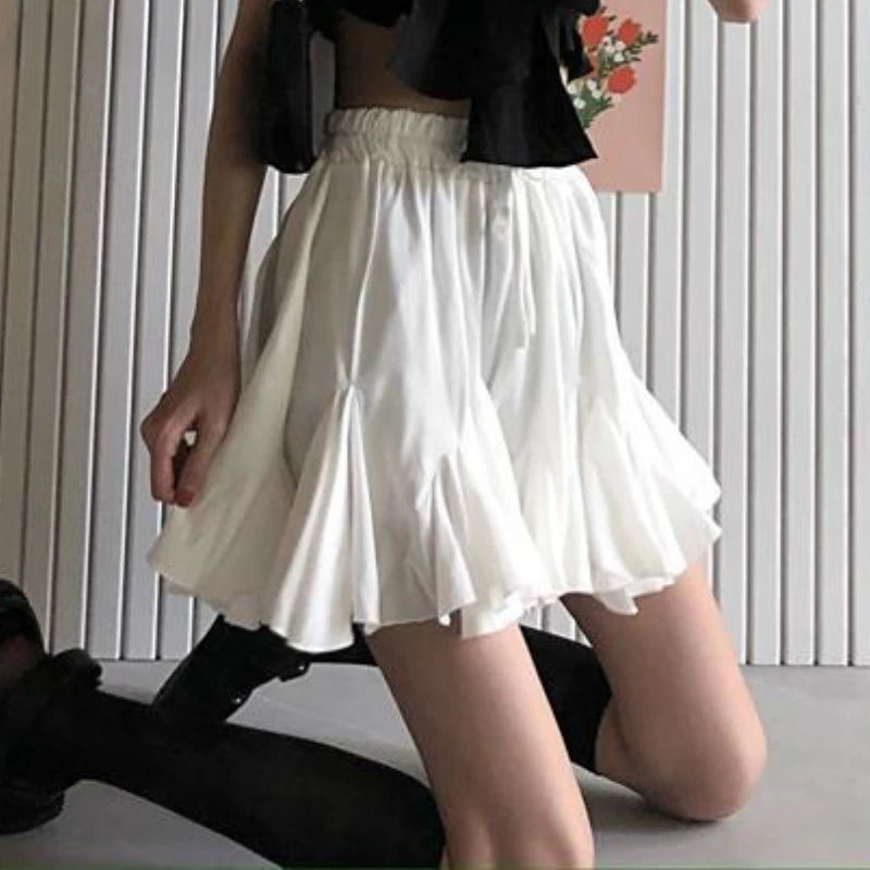 A-line Skirts Women High Waist Sweet Ins Korean Fashion Temperament Anti-exposure Ruffles All-match Students Summer Casual Mini