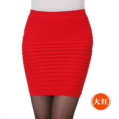 Summer Business Office Short Elastic Pleated Skirt Women High Waist Slim Skirts High Waist Bodycon Mini Skirt Korea Pencil Skirt