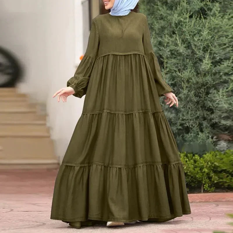 New 2025 Women's Casual Sun Dress Fashion Loose Muslim Dress Abaya Long Sleeve Islam Clothing  Abayas Women Dubai Robe Oversized