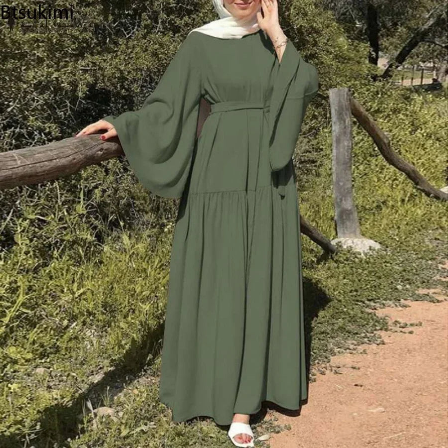 Muslim Ramadan Dress Khimar Hijab Abaya Flare Sleeve Islam Clothing Abayas for Women Dubai Kaftan Turkish Modesty Robe Jilbab