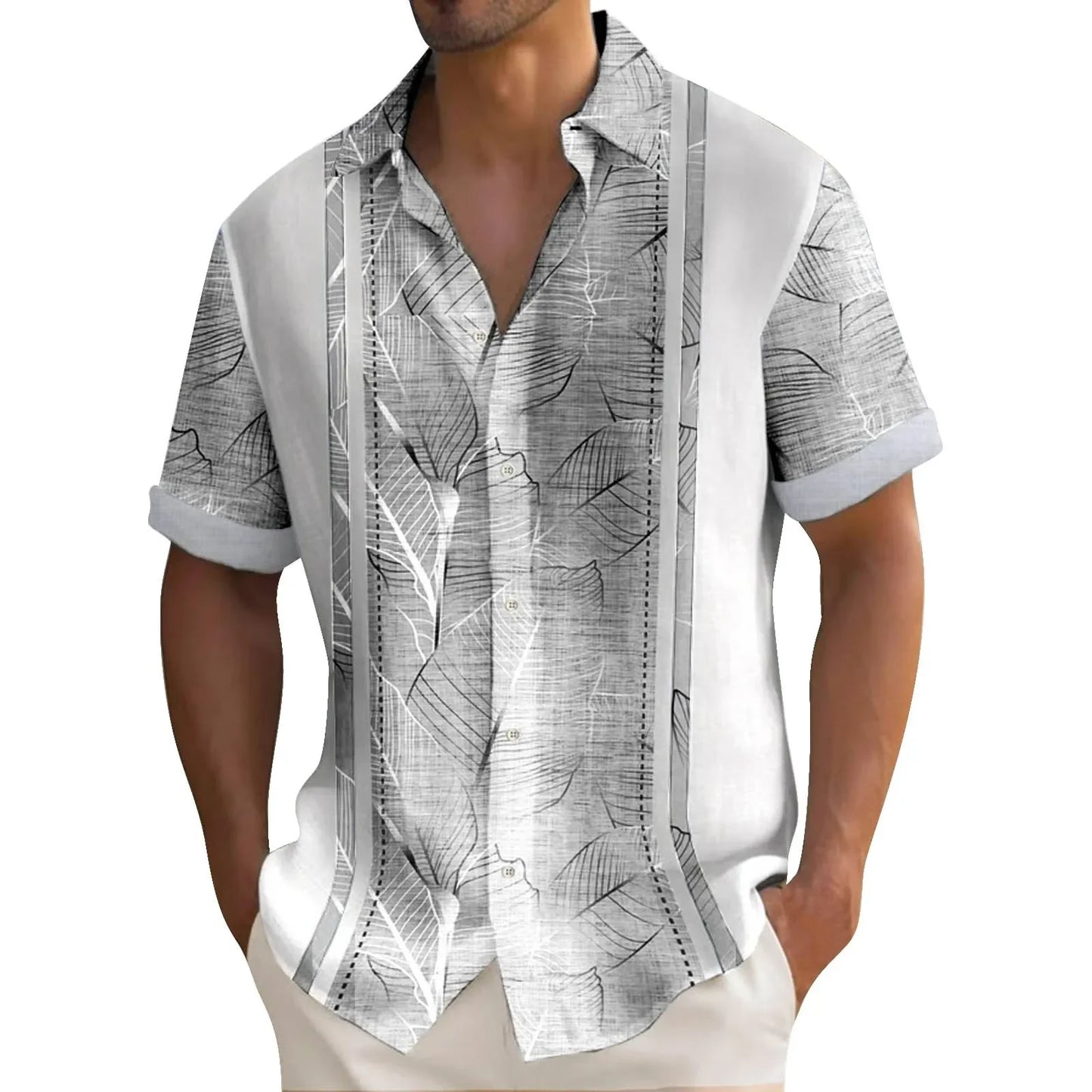 Summer Striped Printed Shirts For Men Casual Short Sleeve Button Down Loose Hawaiian Shirt Oversized Men Clothing Lapel Shirt