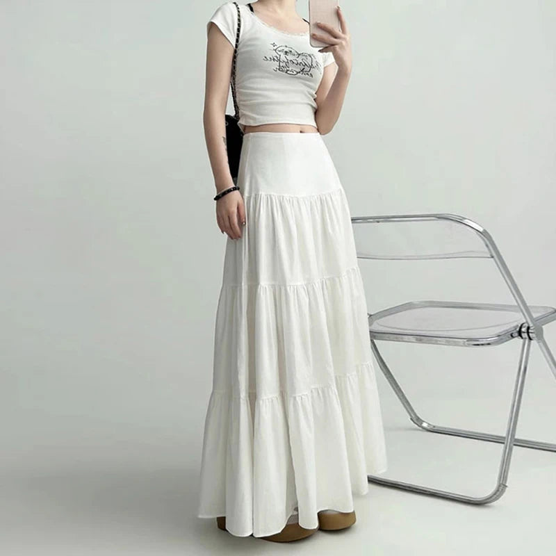 Fashionable Sweet College Style High Waist Cake Long Skirt For Women