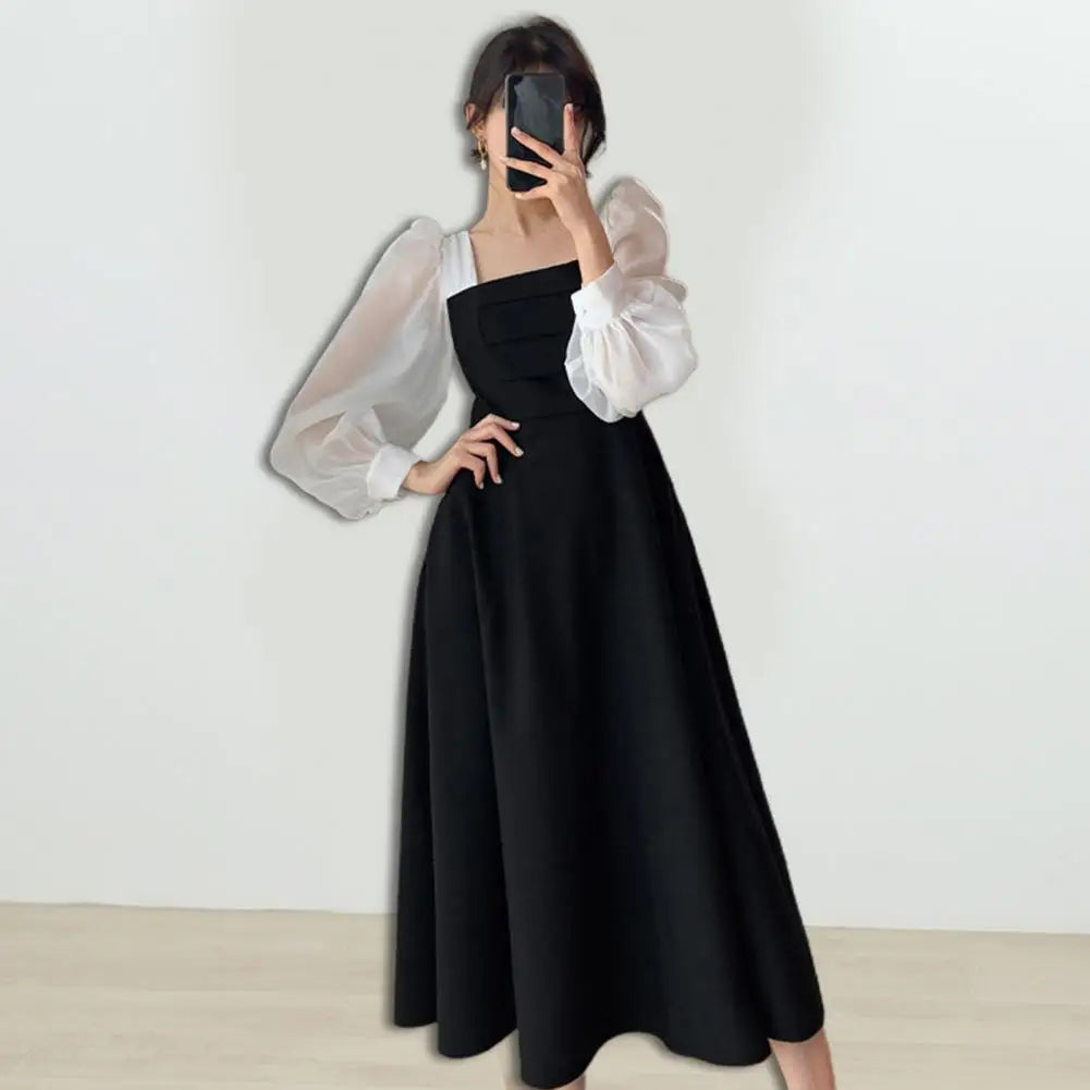 Chic Dress Soft Spring Dress Long Sleeves Dress-up Lantern Sleeves Autumn Dress