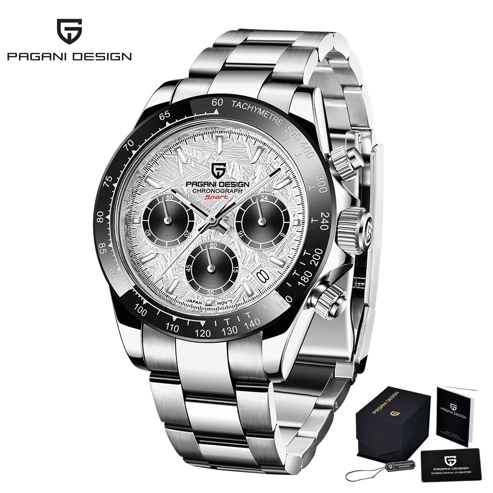 PAGANI Design Men's Quartz Watch VK67 Top Brand Luxury Sports Sapphire Stainless Steel Waterproof 100m Chronograph Reloj Hombre