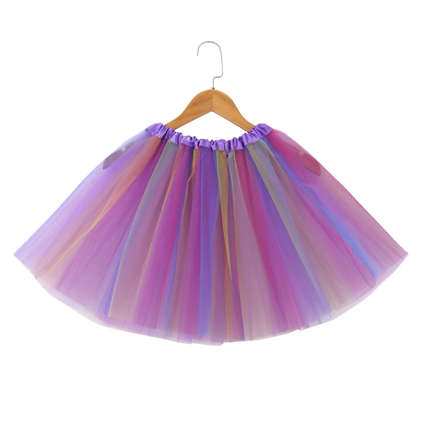 Women Short Tutu Skirt Elastic Waist Multicolor Patchwork Tulle Fluffy Dance Party Ballet Perform Festival Adult Skirt