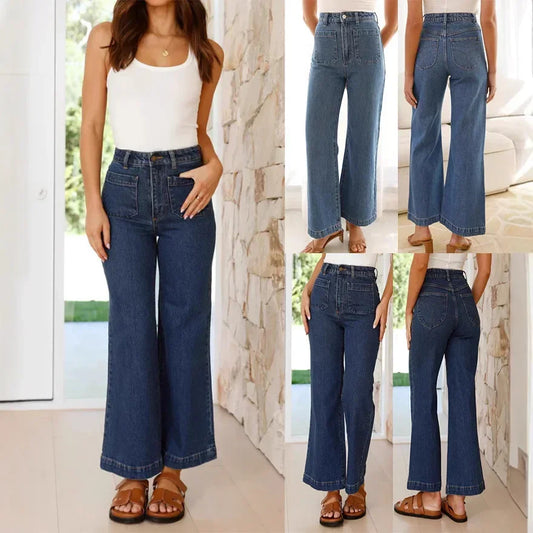 Women Retro Y2K Loose Wide Leg Pants Ankle Length High Waist Fashion Denim Jeans Pants