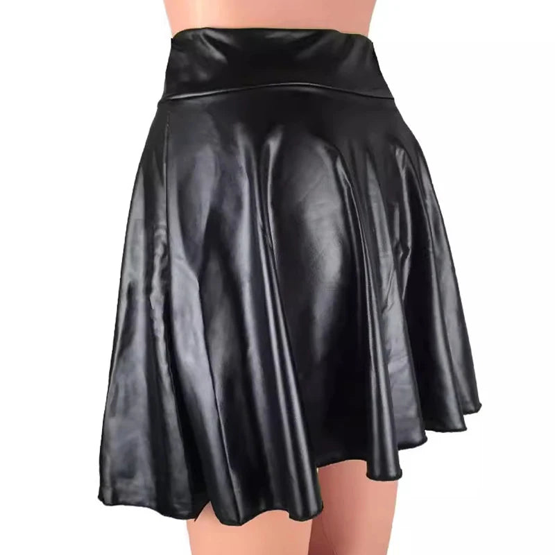 Women Faux Leather Skirts High Waist Elastic Mini High Waist Short Skirt Multipurpose For Skater Work Nightclub