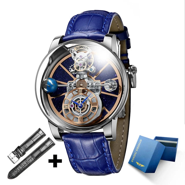 2023 PINDU Watch Men Golden Blue Jacob&Co Celestial Roulette Quartz Watches Man For Leather Business Men Watch Adjustable Time