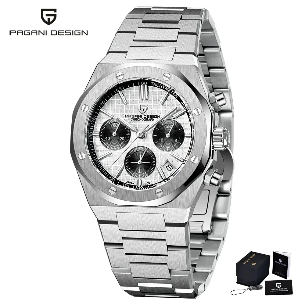 PAGANI DESIGN Luxury Sports Men's Quartz Watches PD1707 VK63 Stainless Steel Sapphire Waterproof Chronograph watches for men