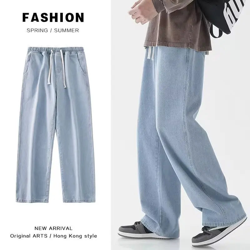 2024 Hot Selling Korean Men's Casual Long Denim Classic Men's Straight Leg High Street Denim Wide Leg Pants