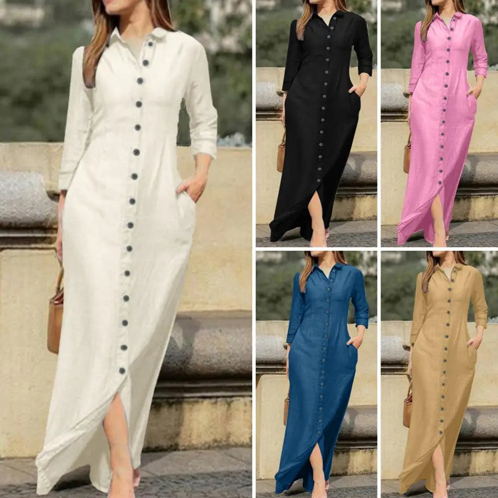 2024 Autumn Elegant Women's Denim Dress Long Sleeve Buttons Shirt Long Dress Female Fashion New Elegant Casual Ladies Clothes