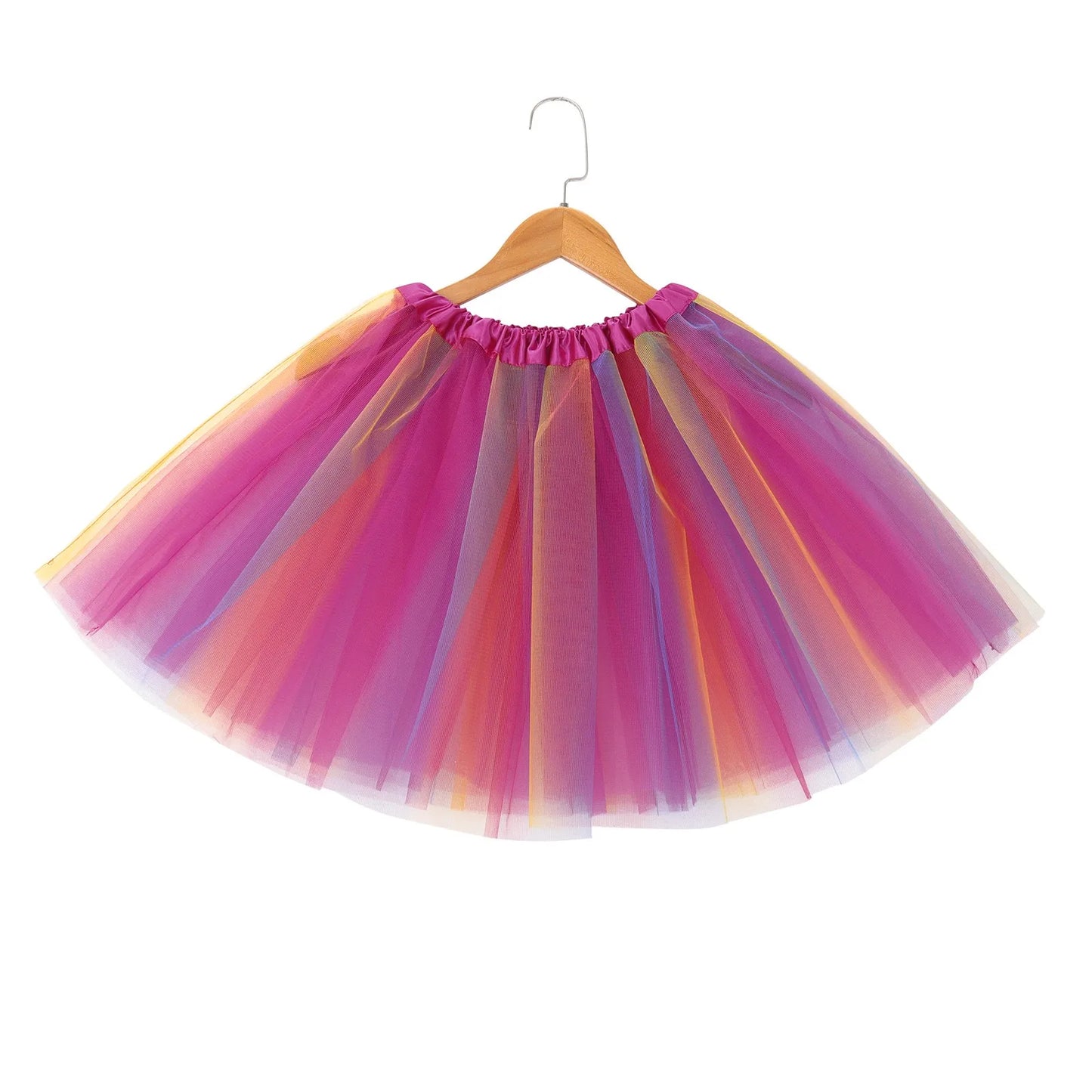 Women Short Tutu Skirt Elastic Waist Multicolor Patchwork Tulle Fluffy Dance Party Ballet Perform Festival Adult Skirt